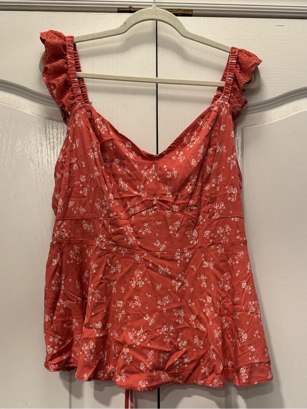 Torrid Coral Pink, Lace-Up Back, cami with Ruffle Strap Top